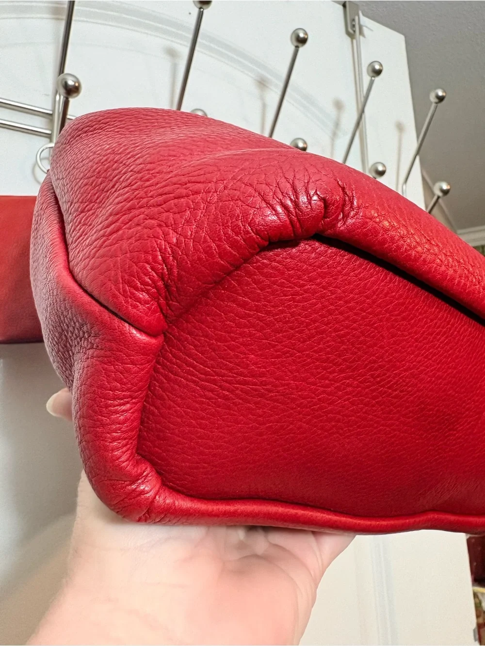 Fossil Red Pebbled Leather Mini Hobo Handbag ZB8590 + Matching Card Case Bundle